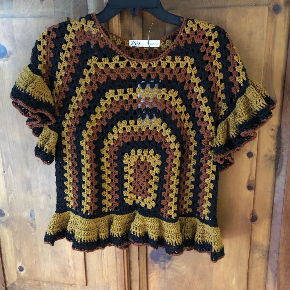 Zara Black and Brown Crochet Top